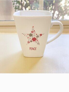 Food Network Mug White Peace Star Christmas Holiday Square Porcelain